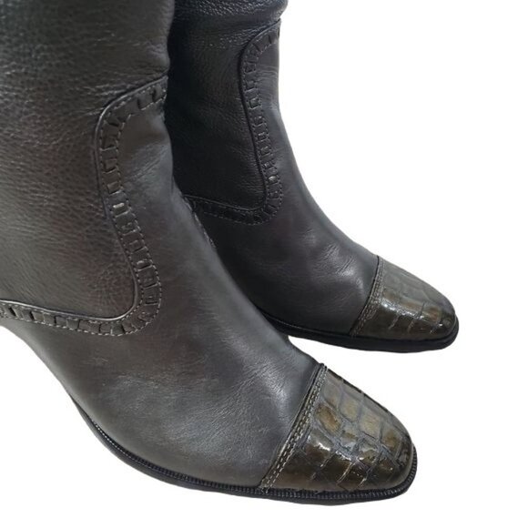 BRIGHTON TORCH PEWTER LEATHER CROC PATENT EMBOSSED TRIM ZIP BOOTS new 7.5 - Picture 4 of 10